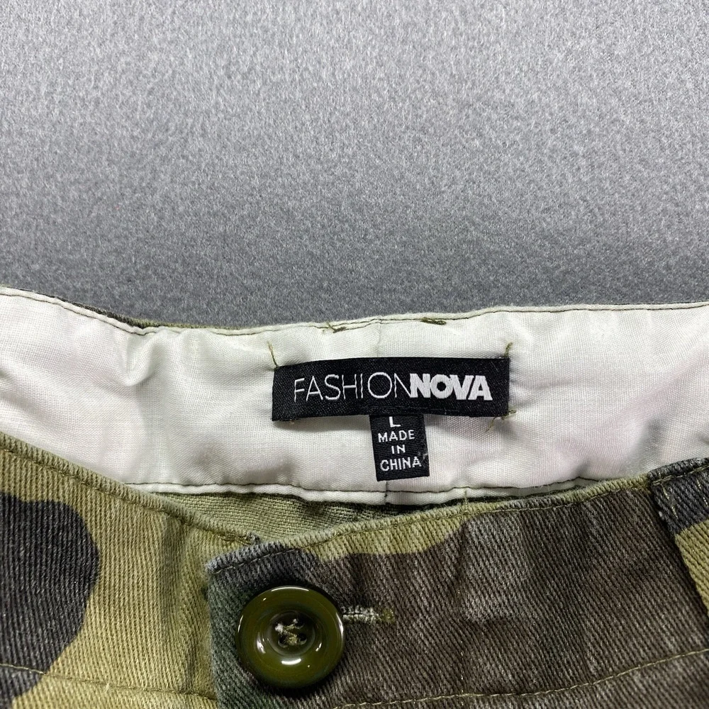 Fashion Nova Cargo Jogger Pants Mens Large Green Camo Adjustable Waist P1753